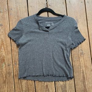 American Eagle Gray Polo Button-Up
